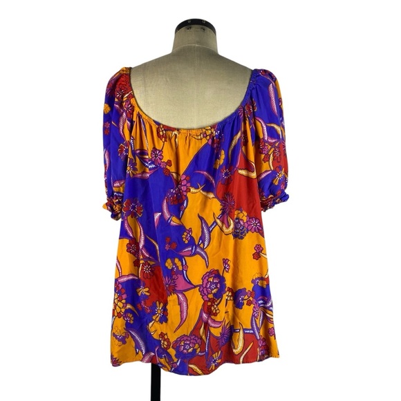 ModCloth In All My Vibrance Peasant Blouse Top 2X Orange Blue Multi Bali Floral - Picture 4 of 8